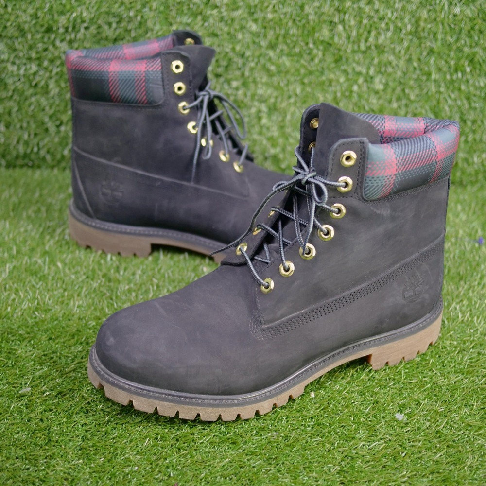 Timberland Premium 6 Inch Boot Black Plaid Collar - Mens Size 11